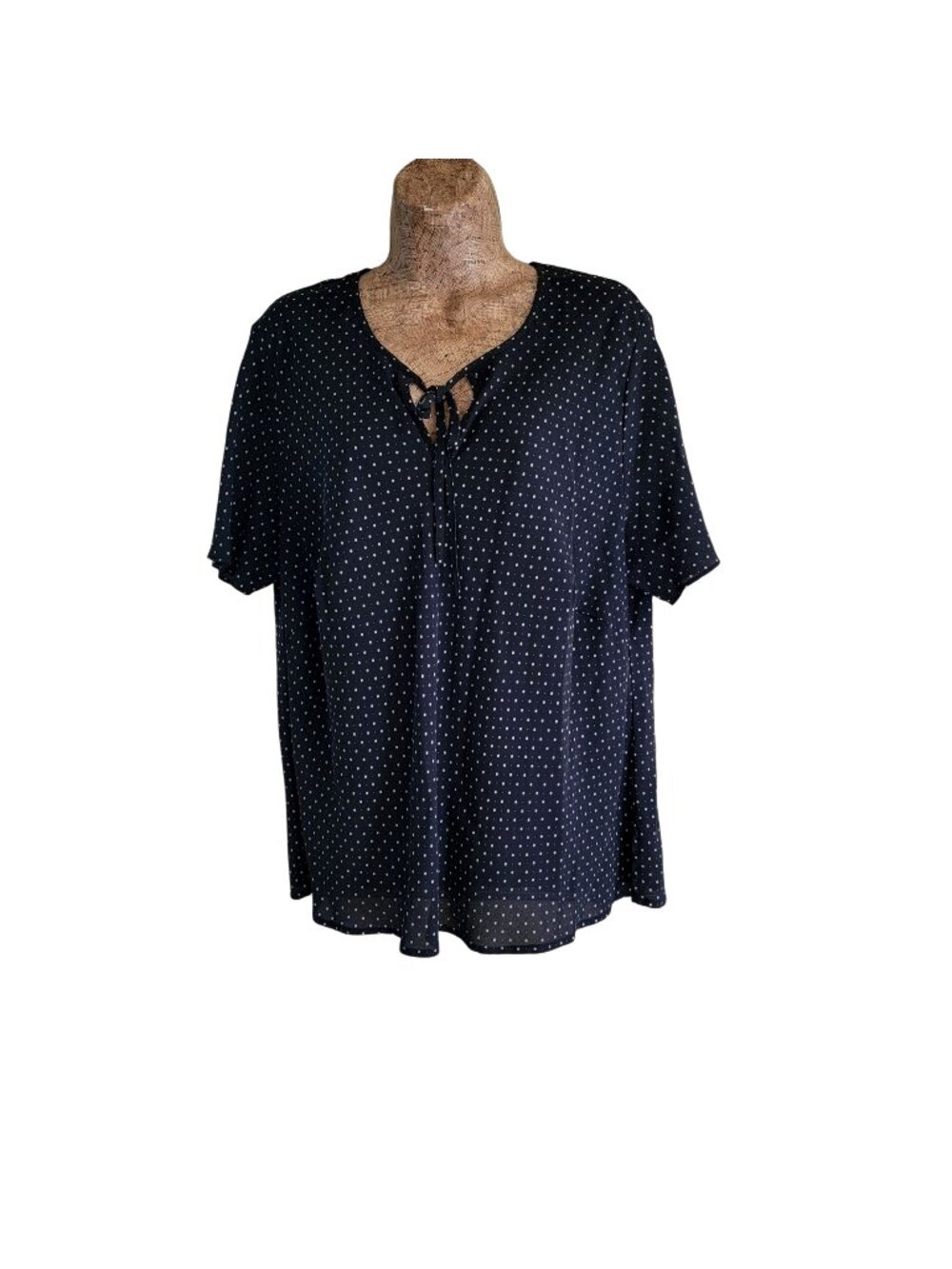 Talbots Silk Polka Dot Black Blouse With Tie Neck
